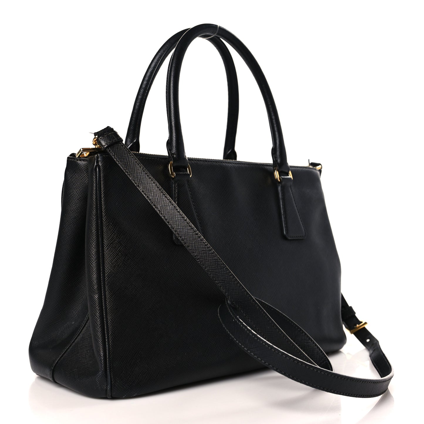 Saffiano Medium Galleria Double Zip Tote Black