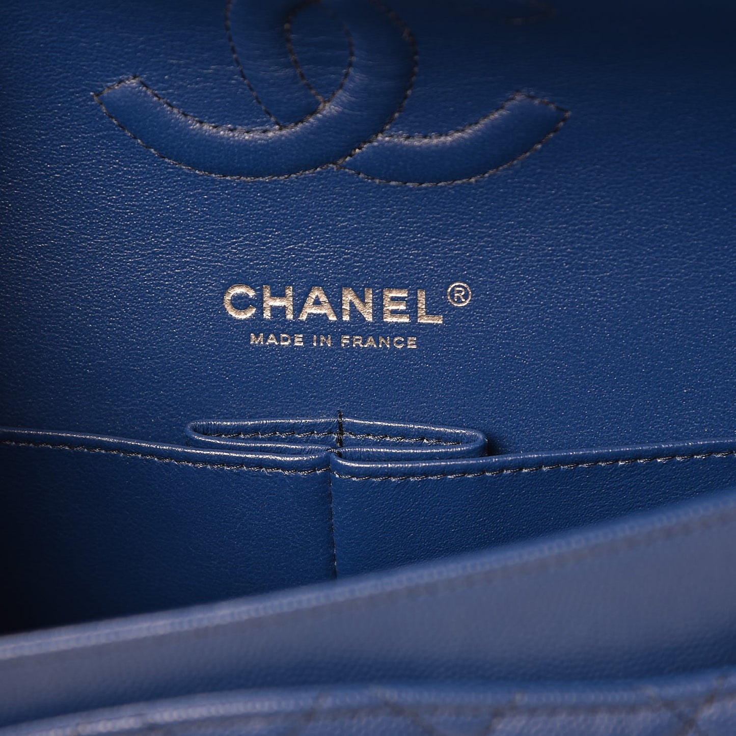 Caviar Quilted Medium Double Flap Dark Blue
