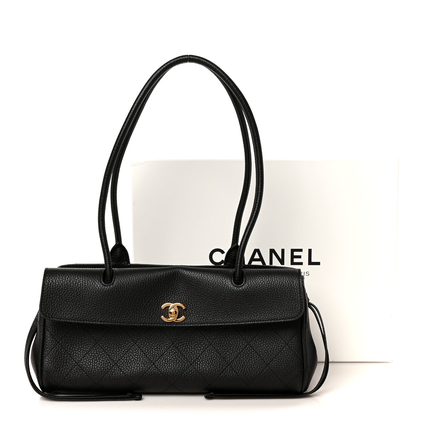 Grained Calfskin Stitched Urban Essentials Small Shopping Bag Black