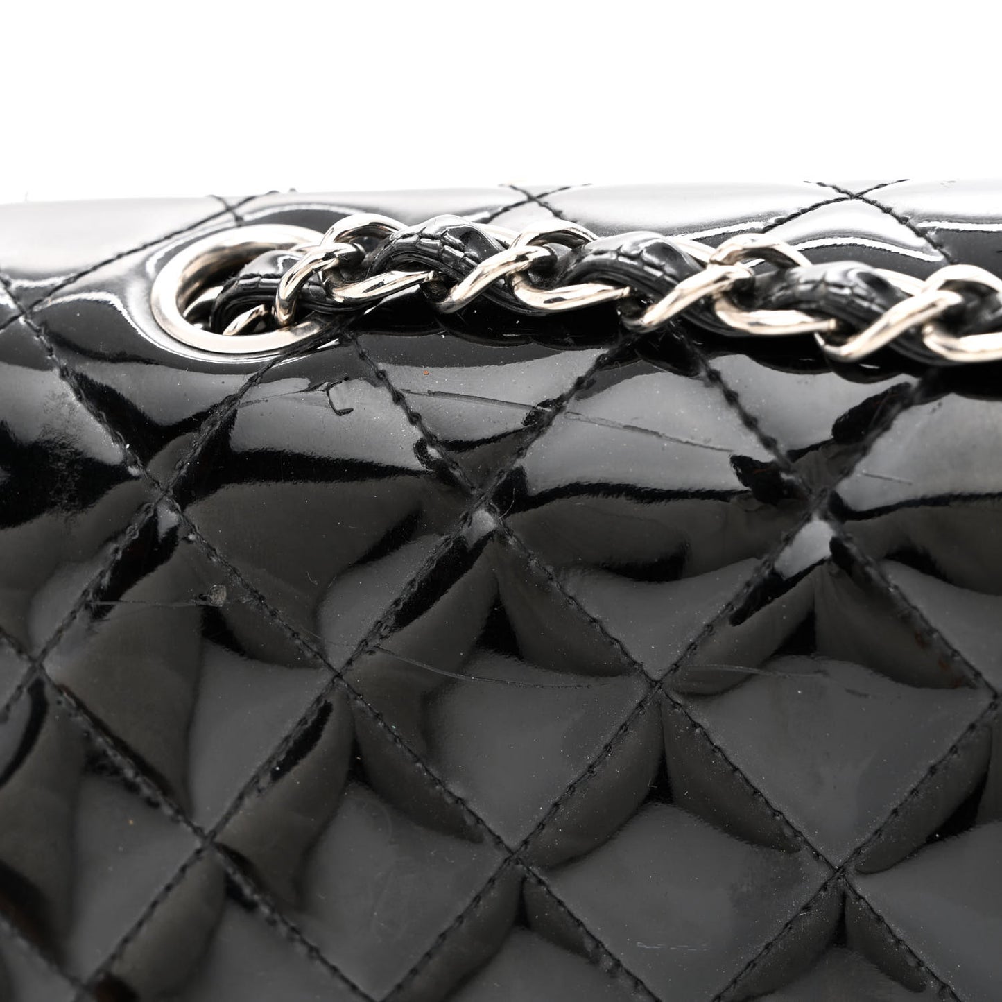 Patent Quilted Medium Double Flap Black