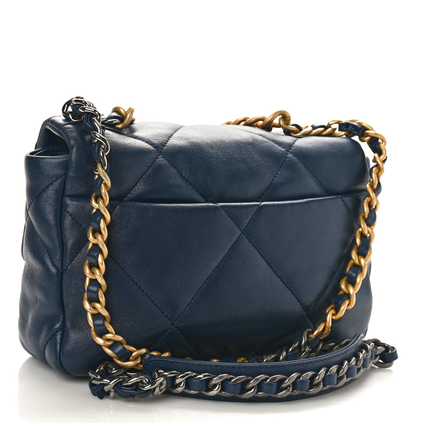 Goatskin Quilted Medium Chanel 19 Flap Navy Blue