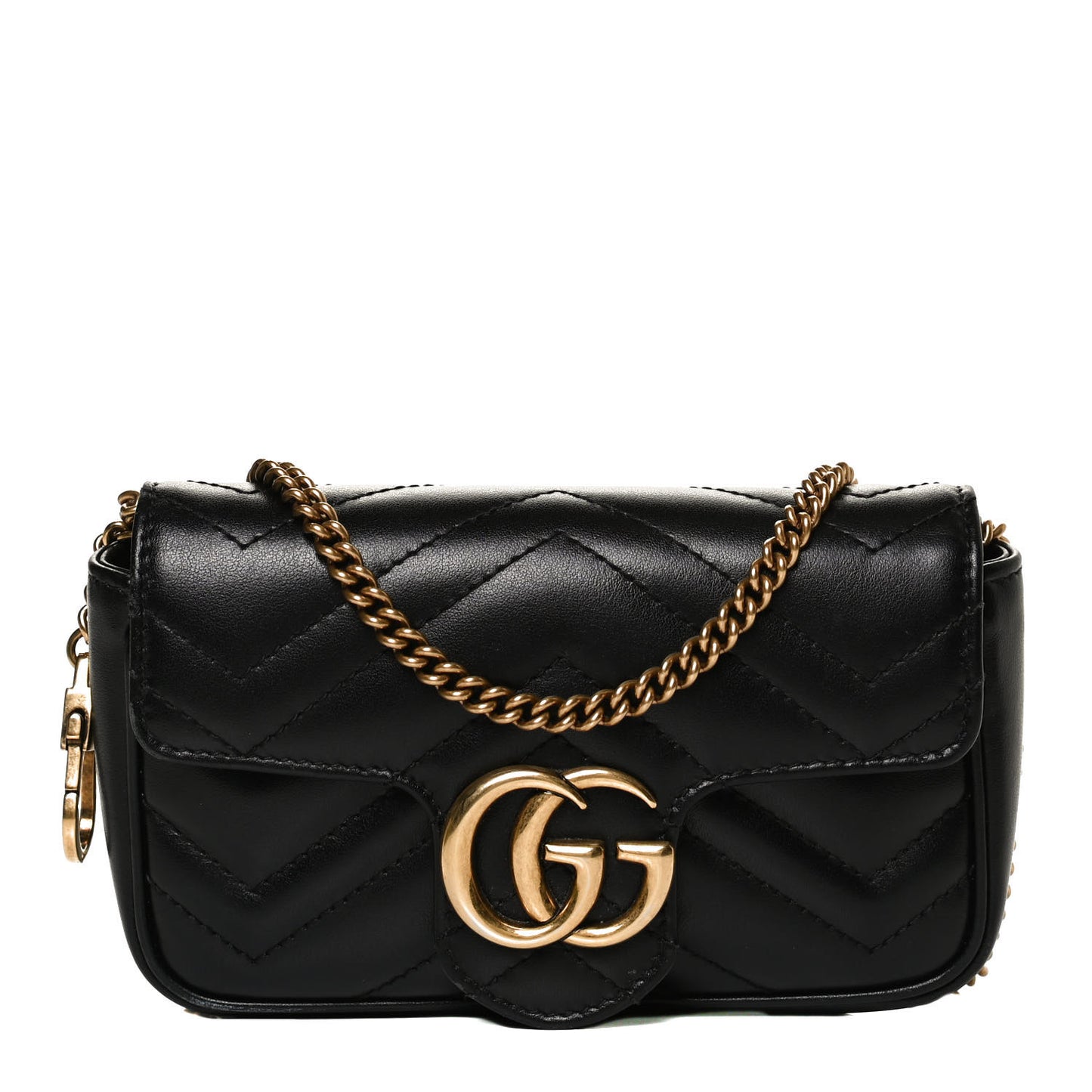 Calfskin Matelasse Super Mini GG Marmont Shoulder Bag Black