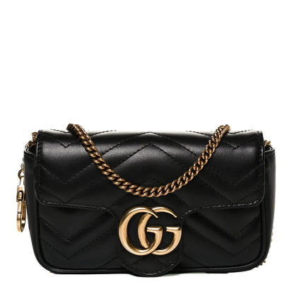 Gucci Calfskin Matelasse Super Mini GG Marmont Shoulder Bag Black 1 of 13