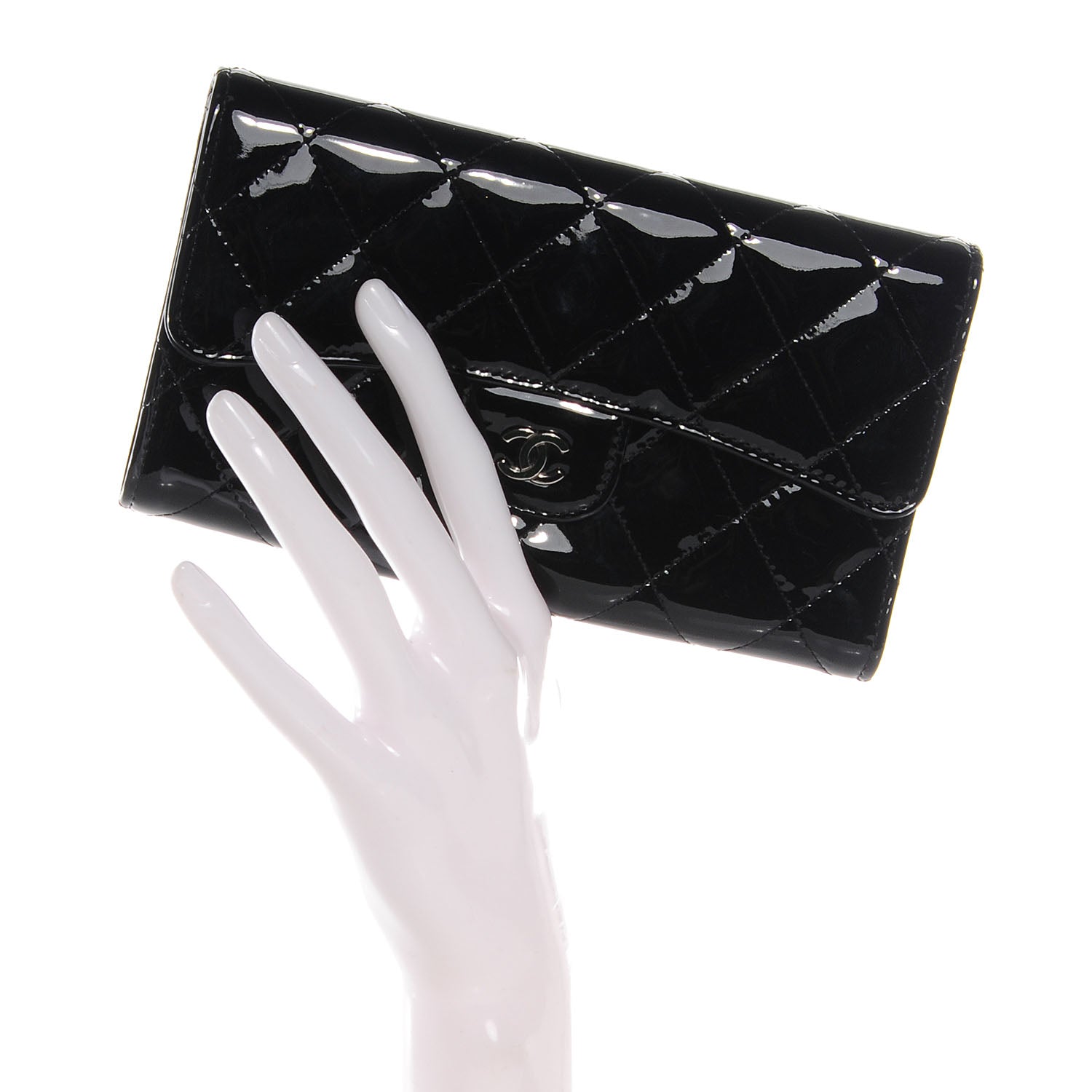 Chanel Patent Quilted Large Flap Wallet Black 2 of 8