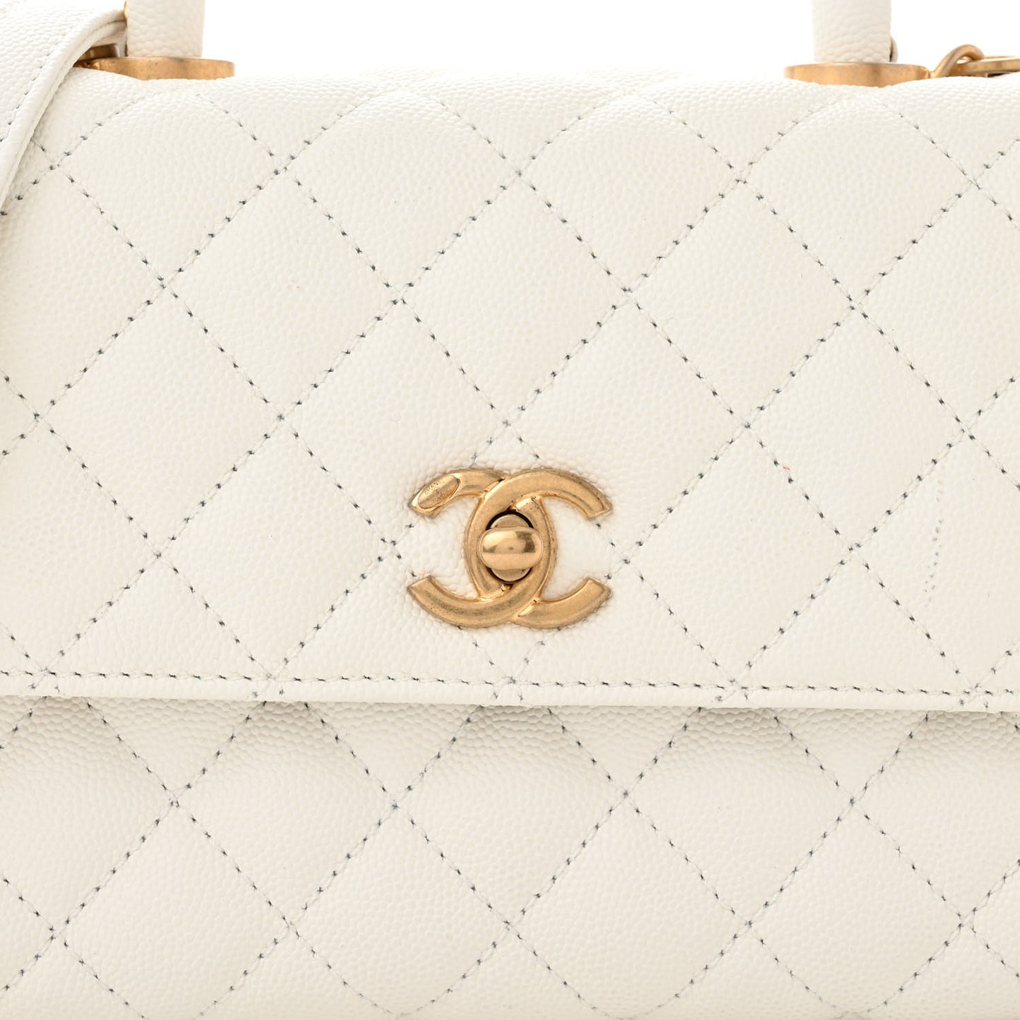 Caviar Quilted Mini Coco Chain Handle Flap White