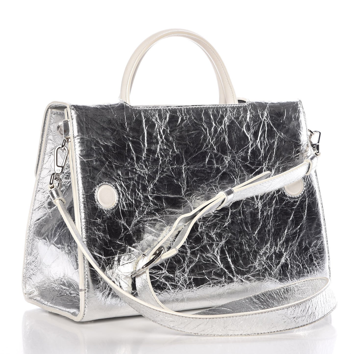 Metallic Calfskin Medium Diorever Flap Silver