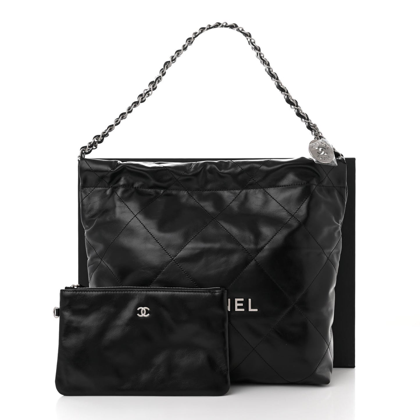 Shiny Calfskin Quilted Small Chanel 22 Black