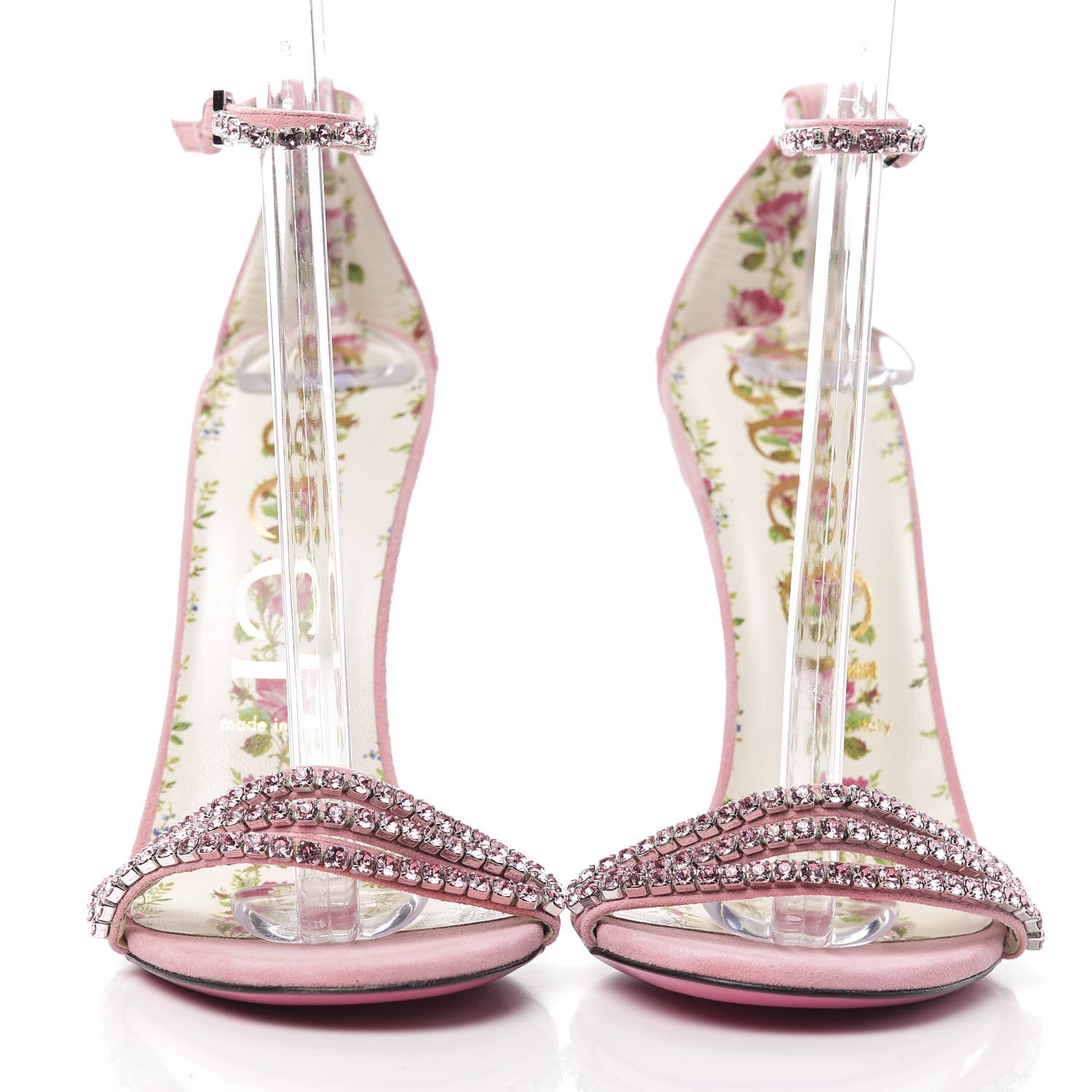 Gucci Kid Scamosciato Crystal Ankle Strap High Heel Sandals 39 Light Rose Light Peonia 2 of 9