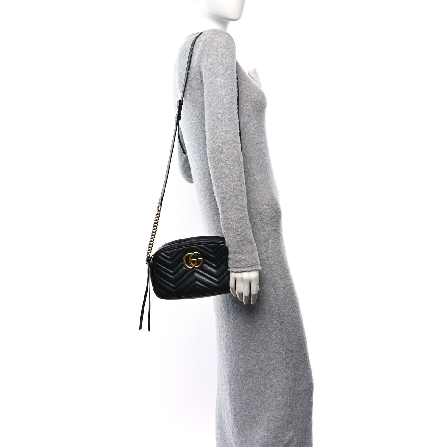 Calfskin Matelasse Small GG Marmont Chain Shoulder Bag Black