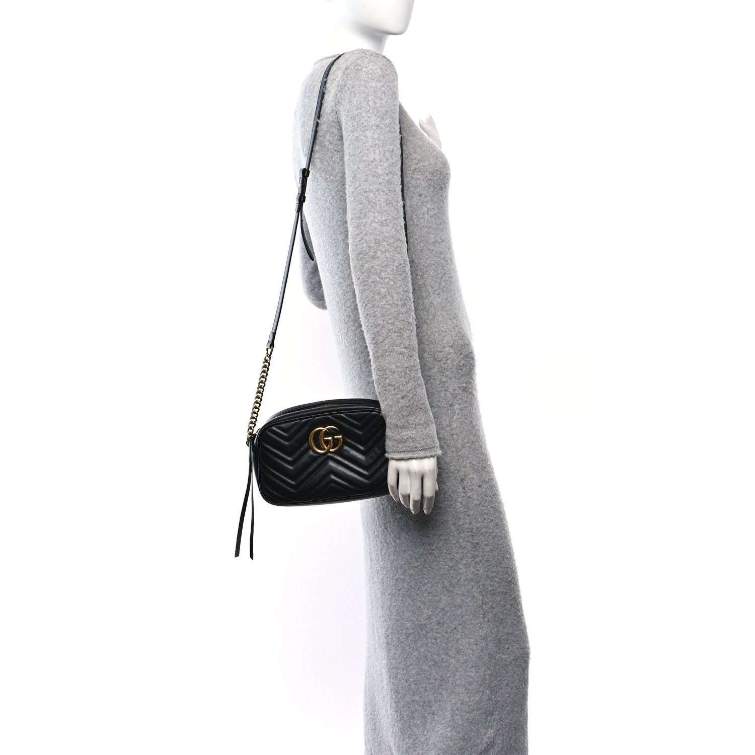 Gucci Calfskin Matelasse Small GG Marmont Chain Shoulder Bag Black 2 of 12