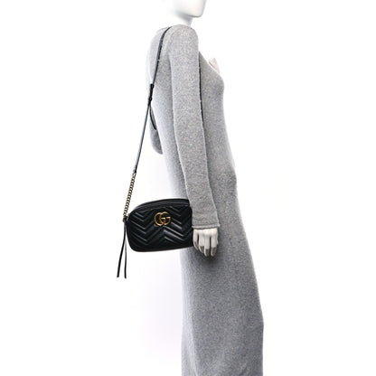 Gucci Calfskin Matelasse Small GG Marmont Chain Shoulder Bag Black 2 of 12