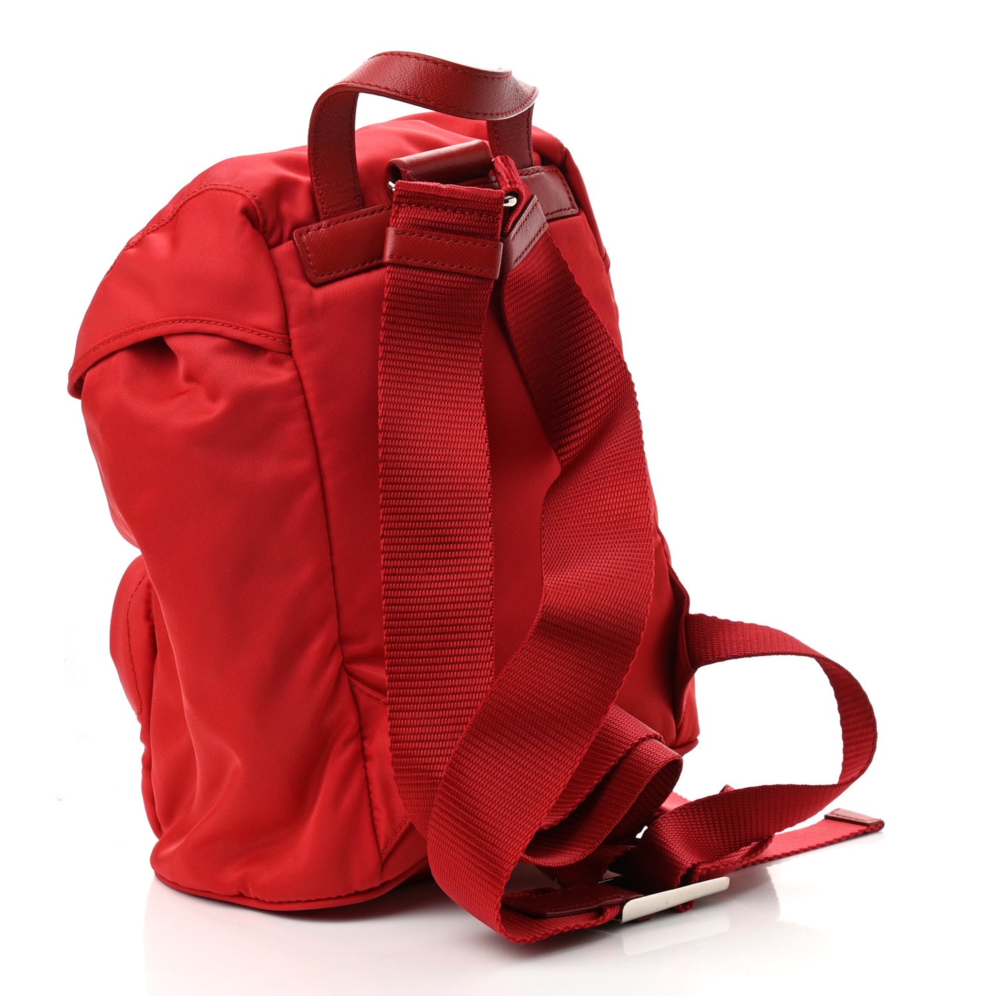 Tessuto Nylon Vela Saffiano Mini Single Snap Buckle Backpack Rosso