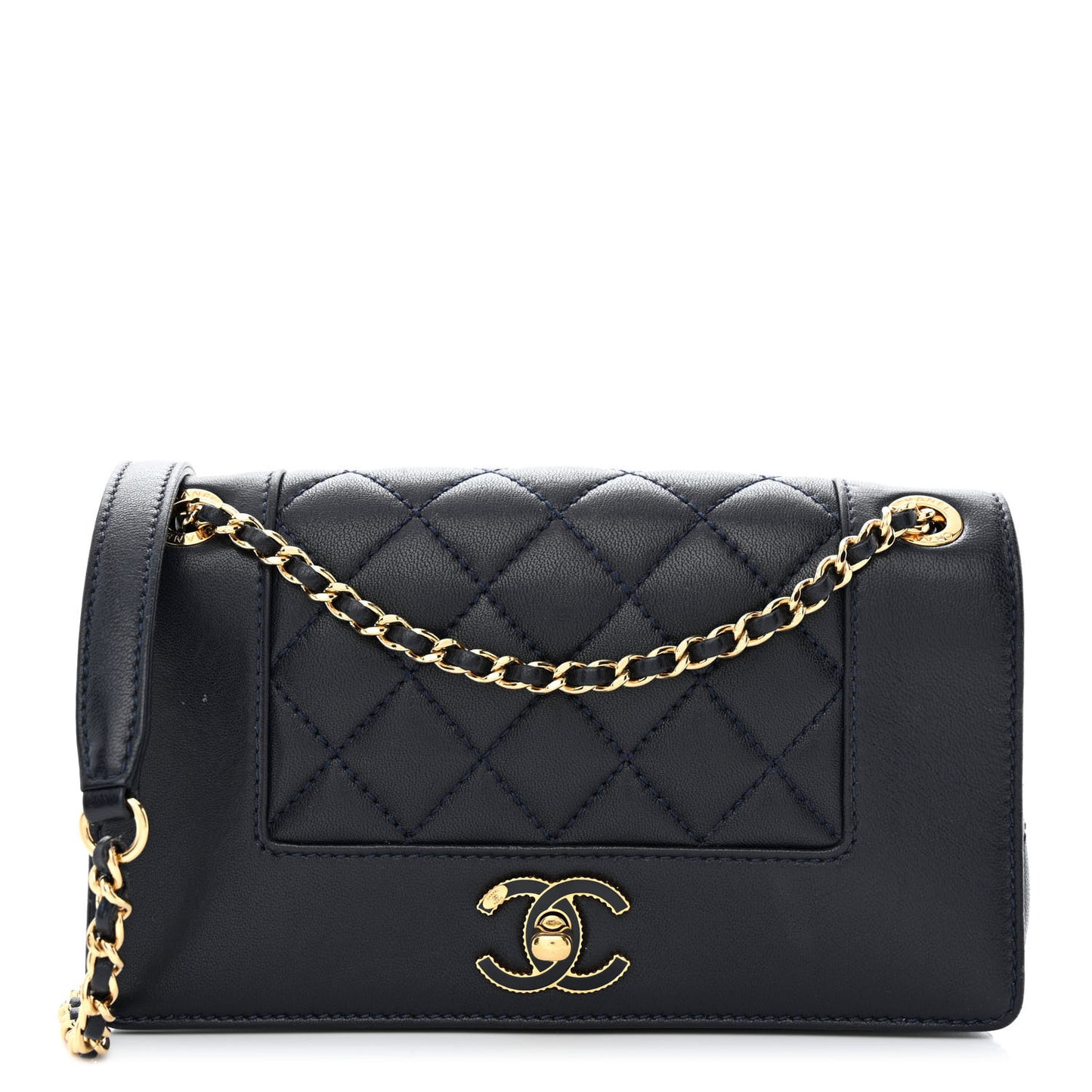Sheepskin Quilted Small Vintage Mademoiselle Flap Dark Navy