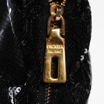 Prada Sequin Fabric Wristlet Clutch Black 6 of 9