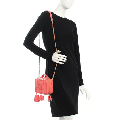 Chanel Caviar Quilted Small CC Filigree Vanity Case Coral 2 of 9