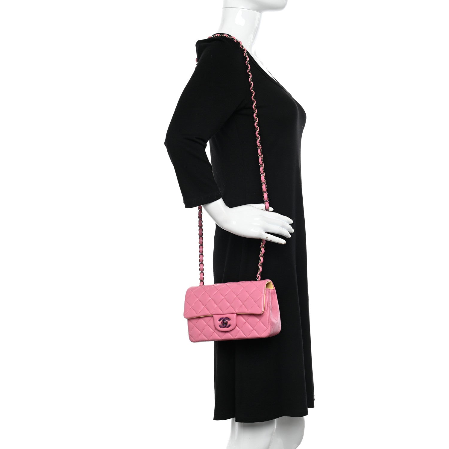 Chanel Lambskin Quilted Mini Rectangular Flap Pink Yellow 2 of 11