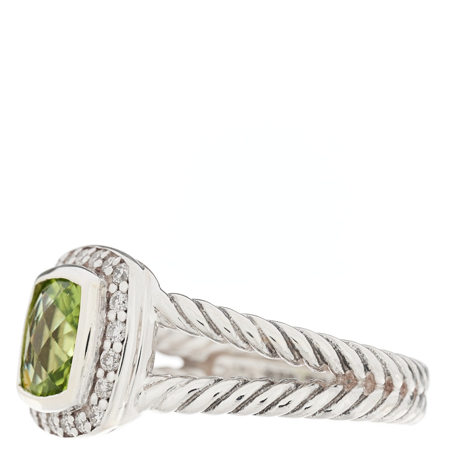 David Yurman Sterling Silver Diamond Peridot 7mm Petite Albion Ring 51 5.75 3 of 5