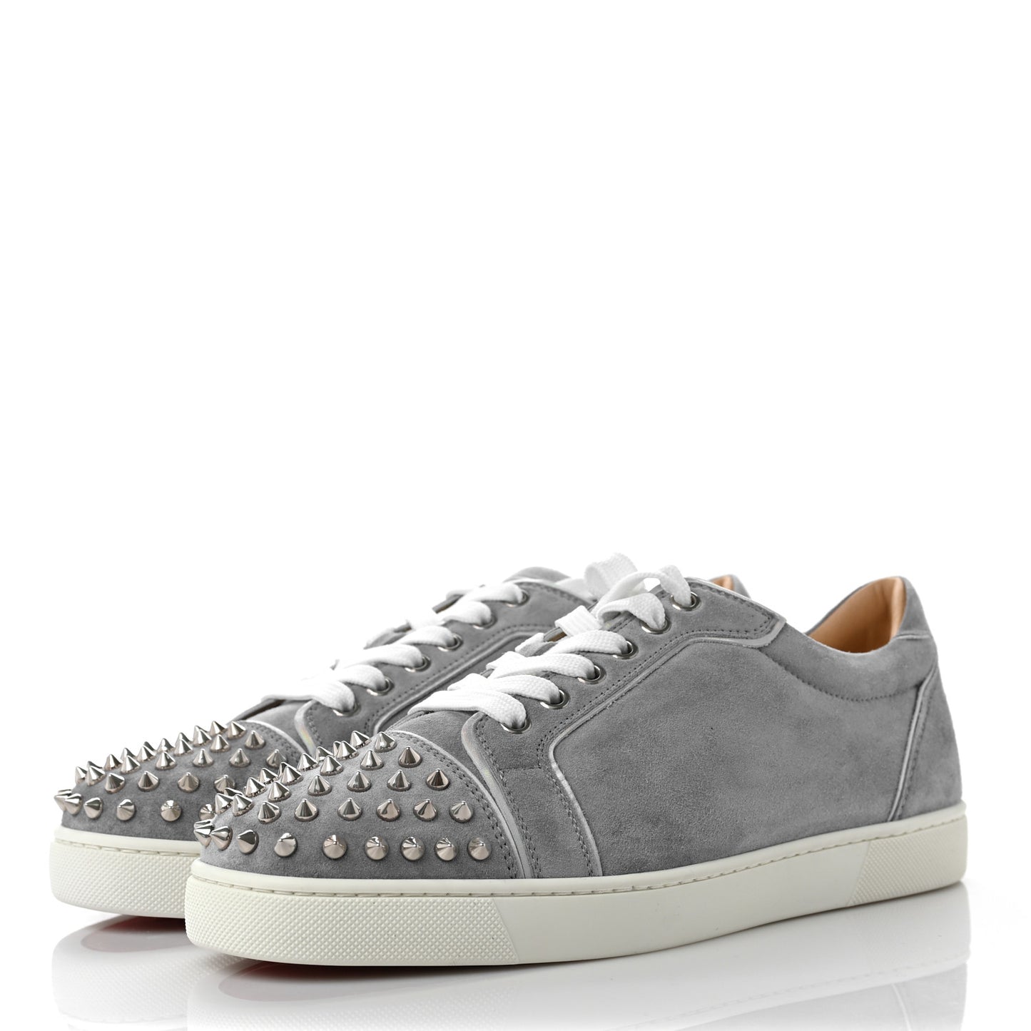 Veau Velours Calfskin Spikes Womens Vieira Flat Sneakers 40 Silver