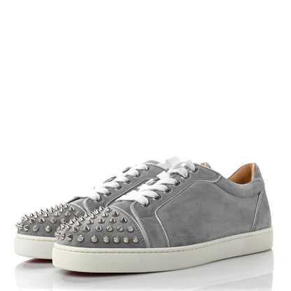 Christian Louboutin Veau Velours Calfskin Spikes Womens Vieira Flat Sneakers 40 Silver 3 of 8