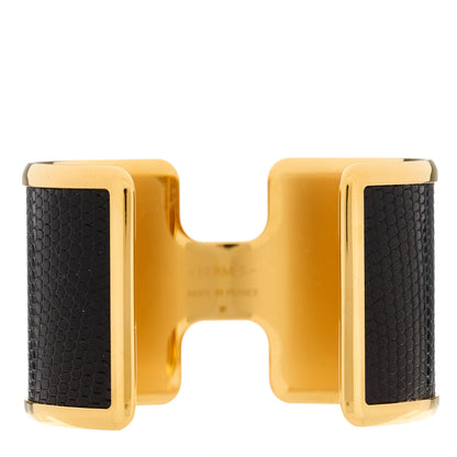 Hermes Lizard Olympe Cuff Bracelet Black 2 of 4