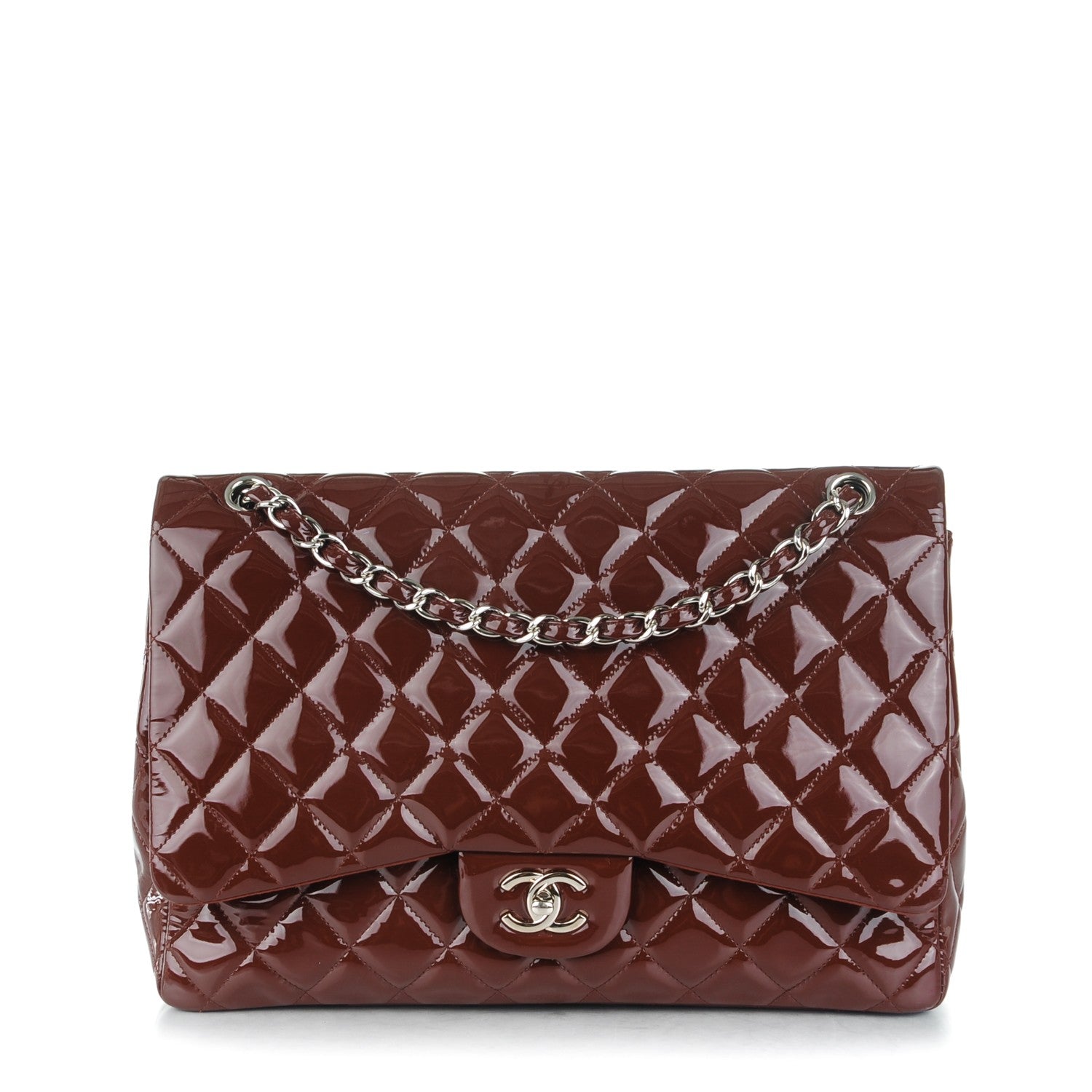 Chanel Patent Quilted Maxi Single Flap Dark Red 1 of 12