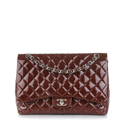 Chanel Patent Quilted Maxi Single Flap Dark Red 1 of 12