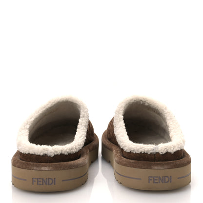 Fendi Suede Shearling FF Embossed Mens Sabot Mules 39 Brown 6 of 12