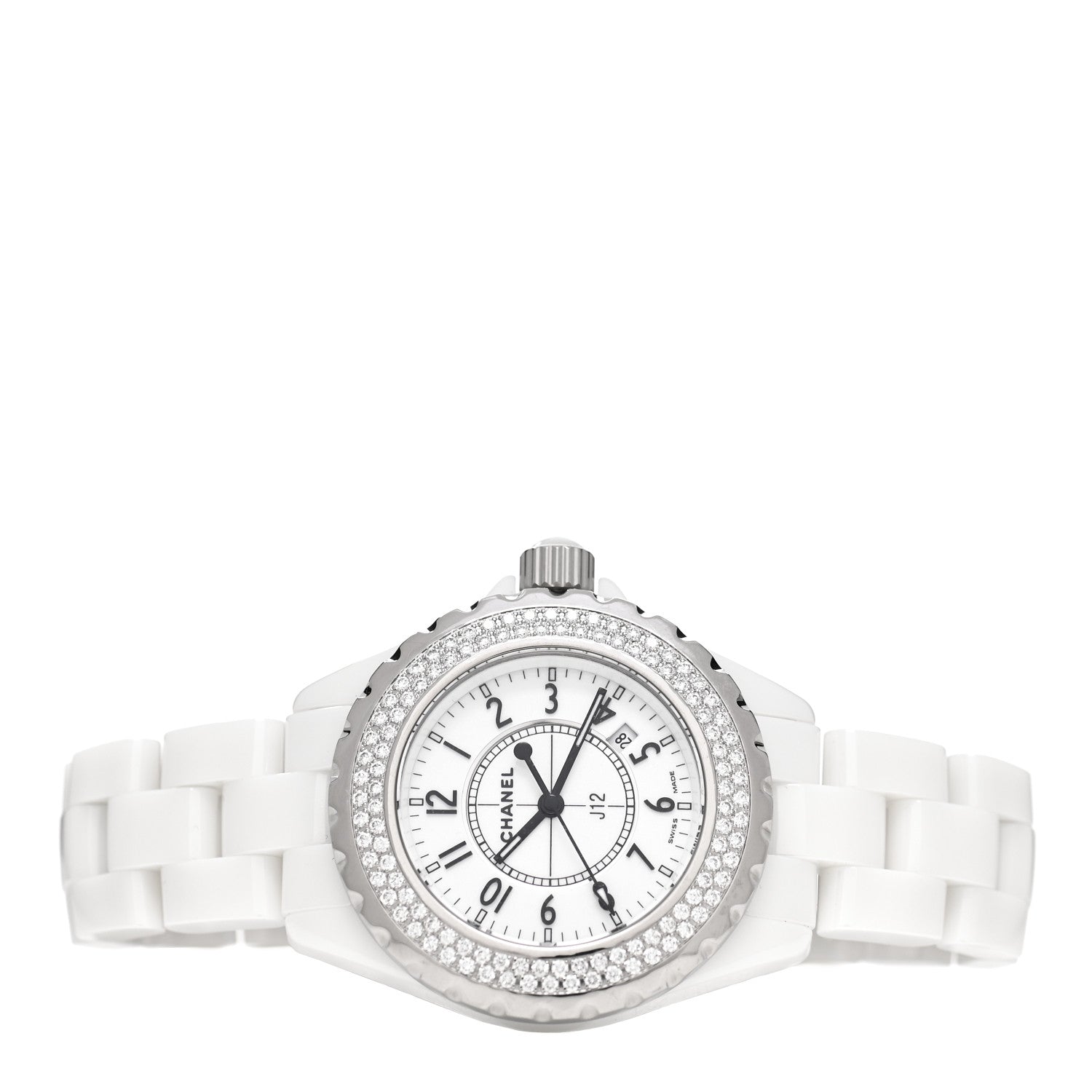 Chanel Stainless Steel Ceramic Diamond Pave Bezel 33mm J12 Quartz Watch White 2 of 5