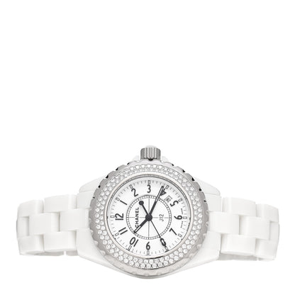 Chanel Stainless Steel Ceramic Diamond Pave Bezel 33mm J12 Quartz Watch White 2 of 5