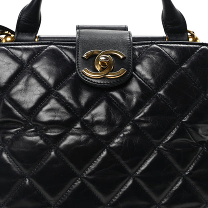 Chanel Calfskin Quilted Large Gold Bar Top Handle Tote Dark Navy Blue 8 of 10