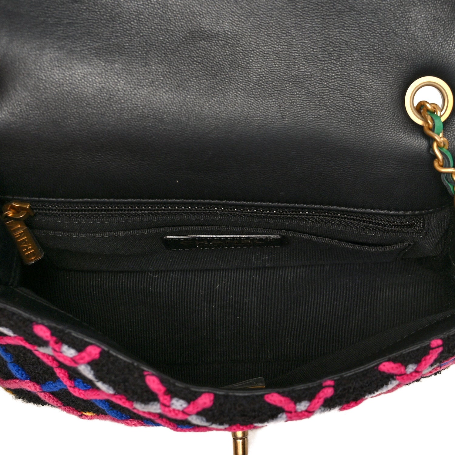Chanel Tweed Diamond Threaded Mini Rectangular Pearl Crush Flap Black Multicolor 4 of 9