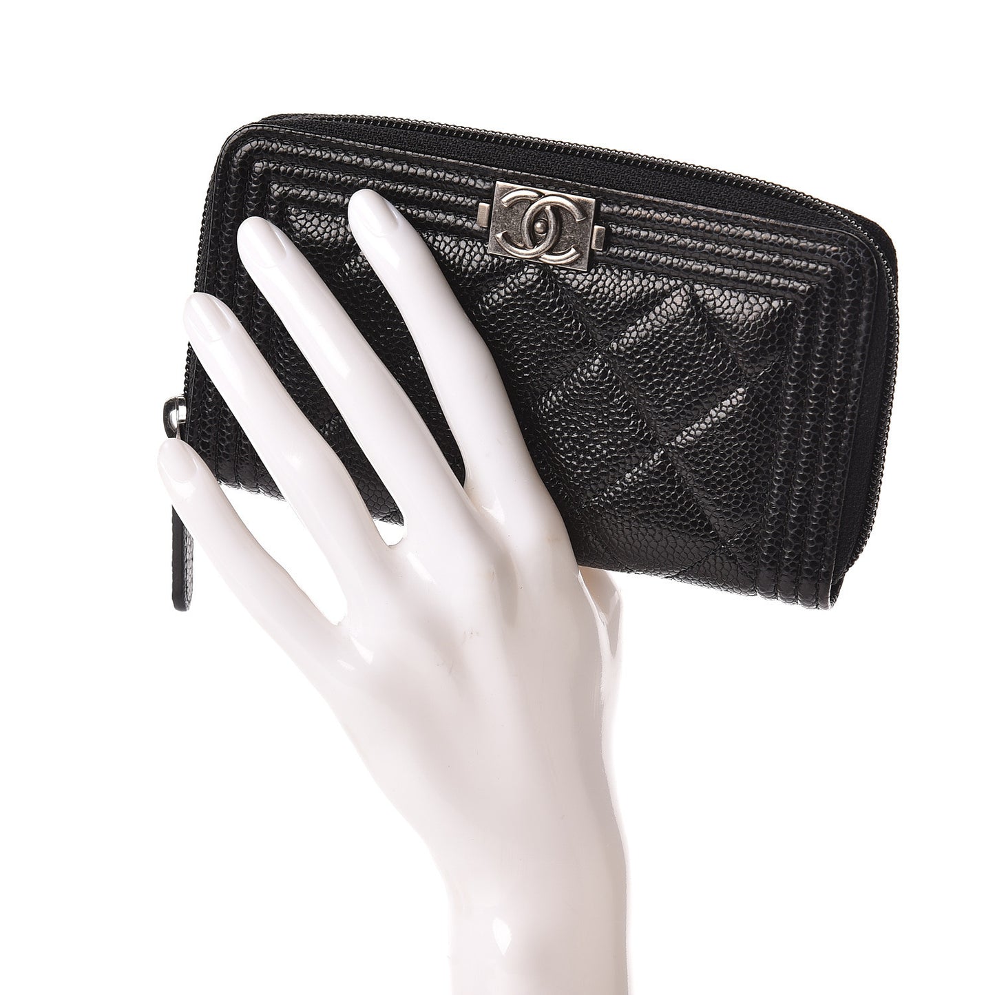 Caviar Quilted Small Boy Zip Around Wallet Black