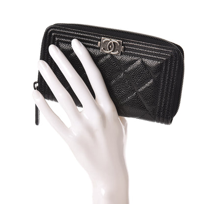 Chanel Caviar Quilted Small Boy Zip Around Wallet Black 2 of 8