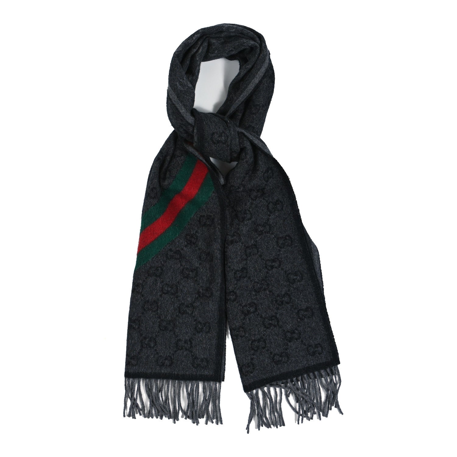 Gucci Wool Angora Monogram Web New Nikky Scarf Lead Dark Green 1 of 3