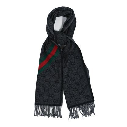 Gucci Wool Angora Monogram Web New Nikky Scarf Lead Dark Green 1 of 3