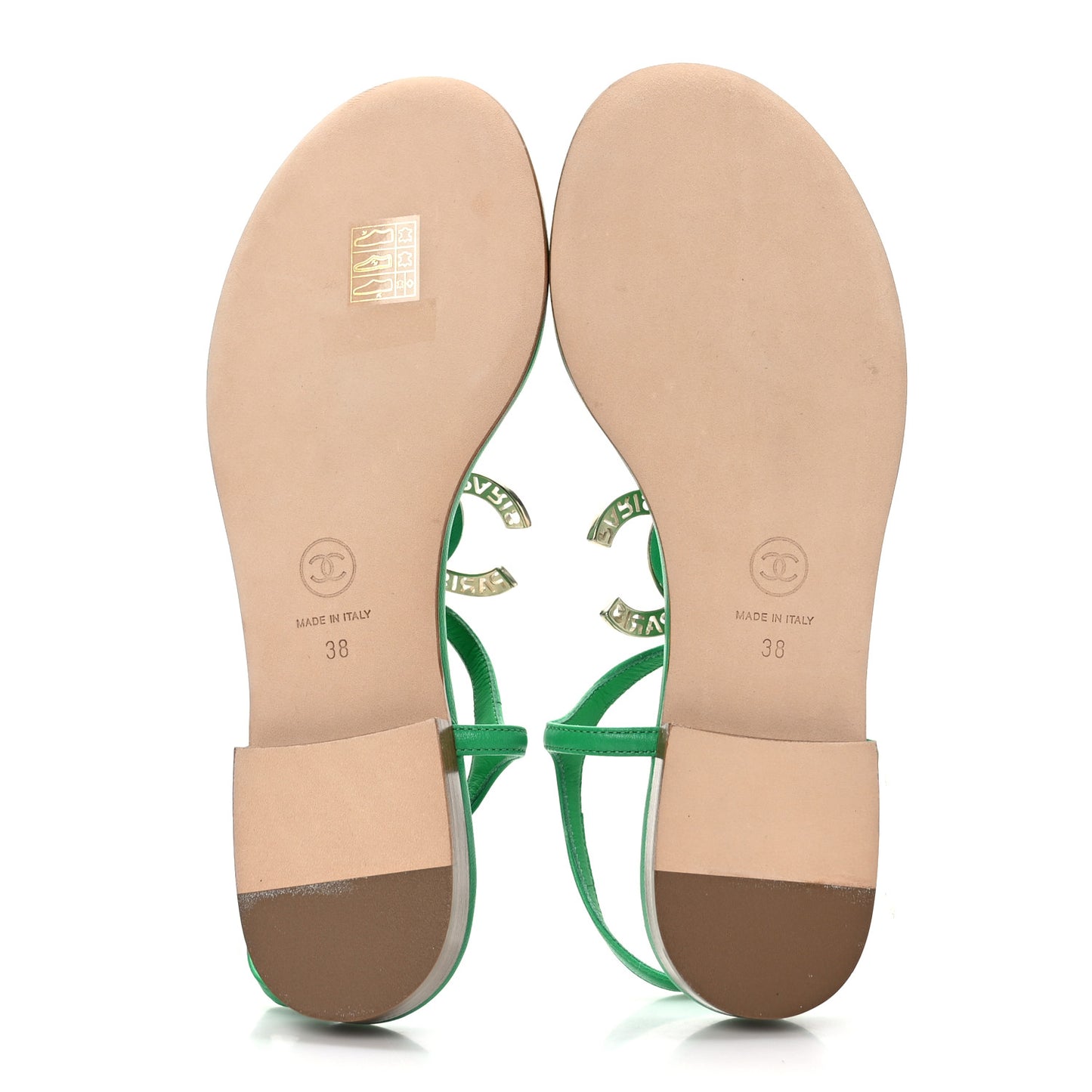 Lambskin Crystal CC Logo Thong Sandals 38 Green
