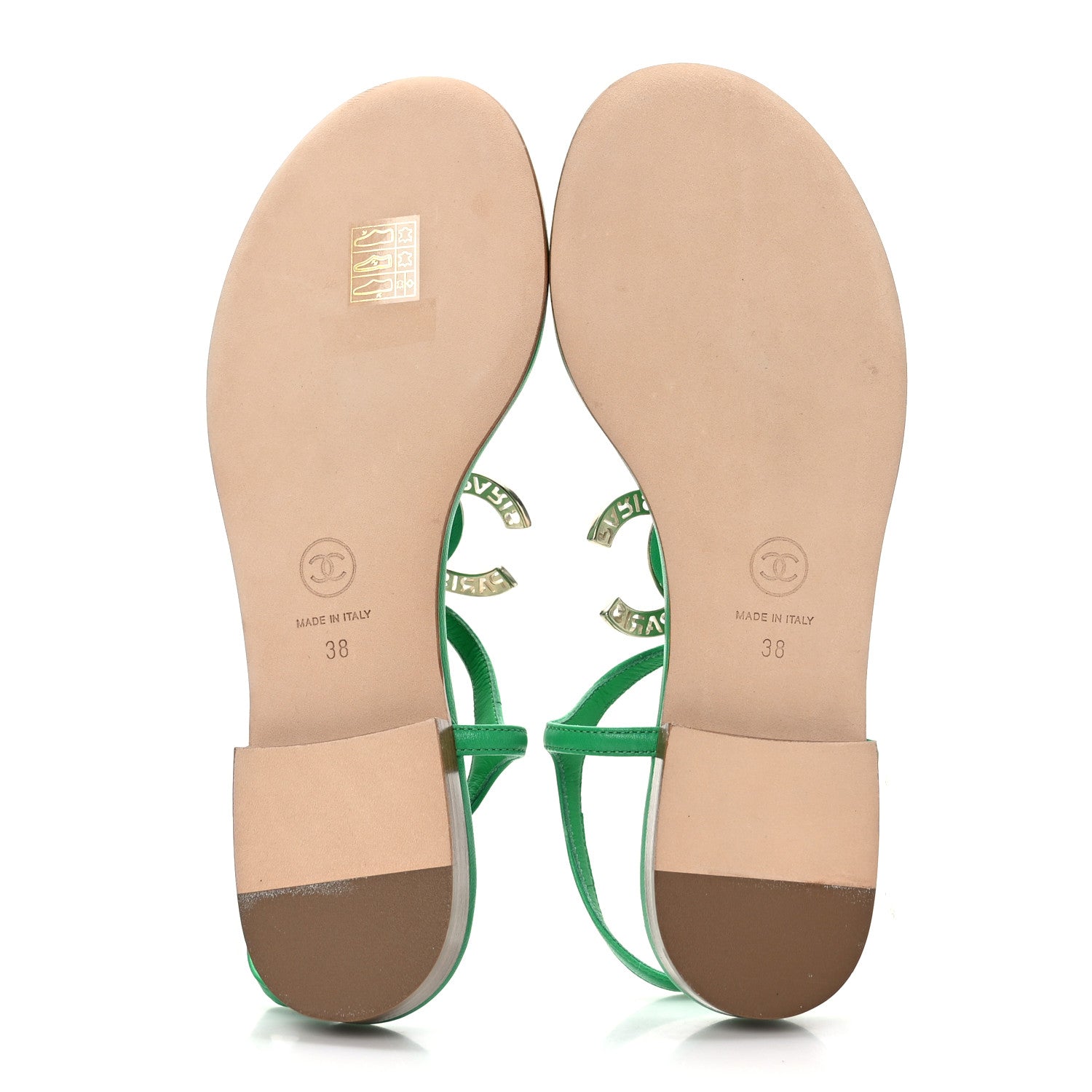 Chanel Lambskin Crystal CC Logo Thong Sandals 38 Green 5 of 7