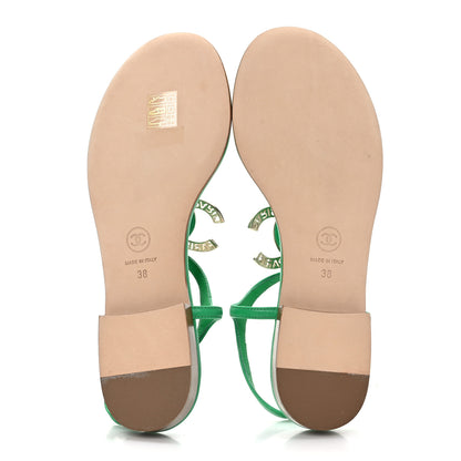 Chanel Lambskin Crystal CC Logo Thong Sandals 38 Green 5 of 7