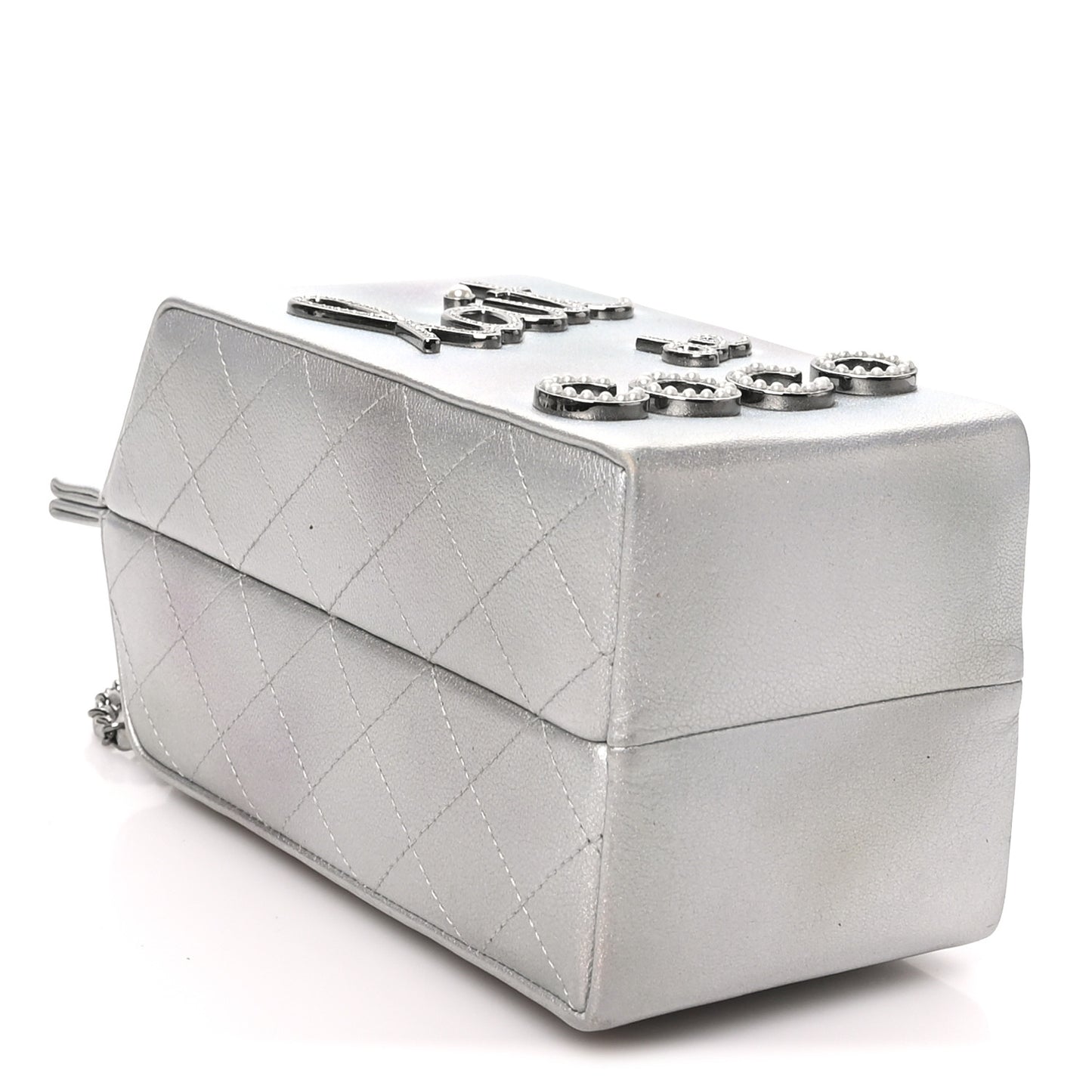 Metallic Goatskin Lait de Coco Milk Carton Bag Silver