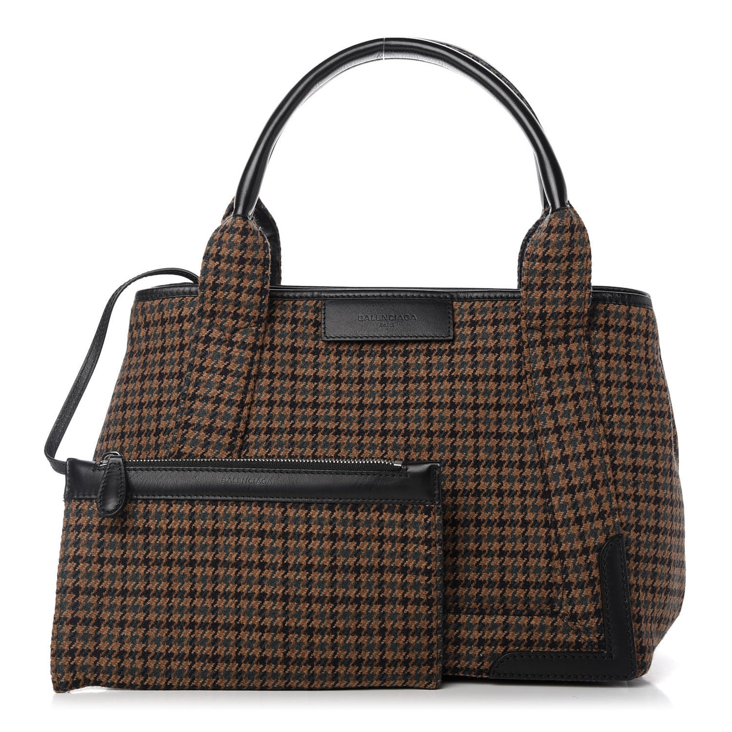 Wool Houndstooth S Navy Cabas
