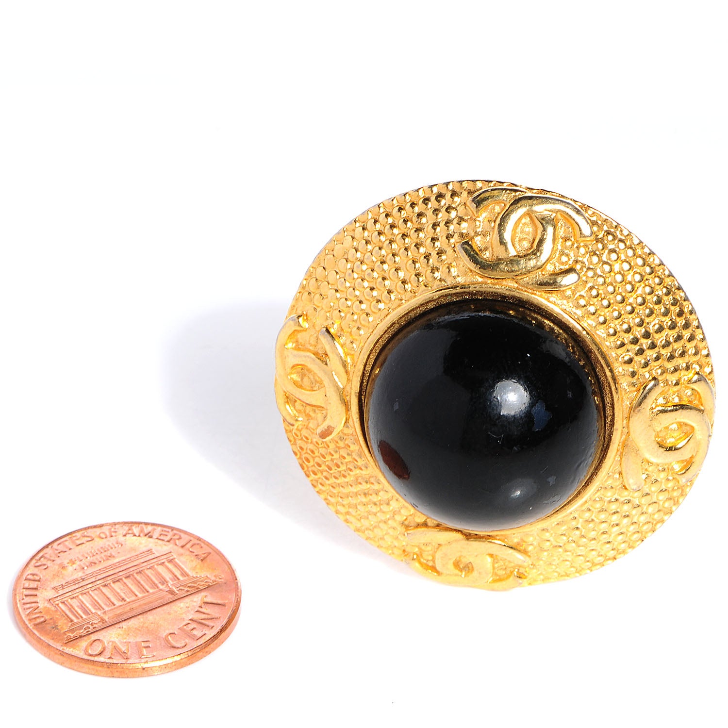 Chanel CC Clip On Earrings Black and Gold 2 of 5