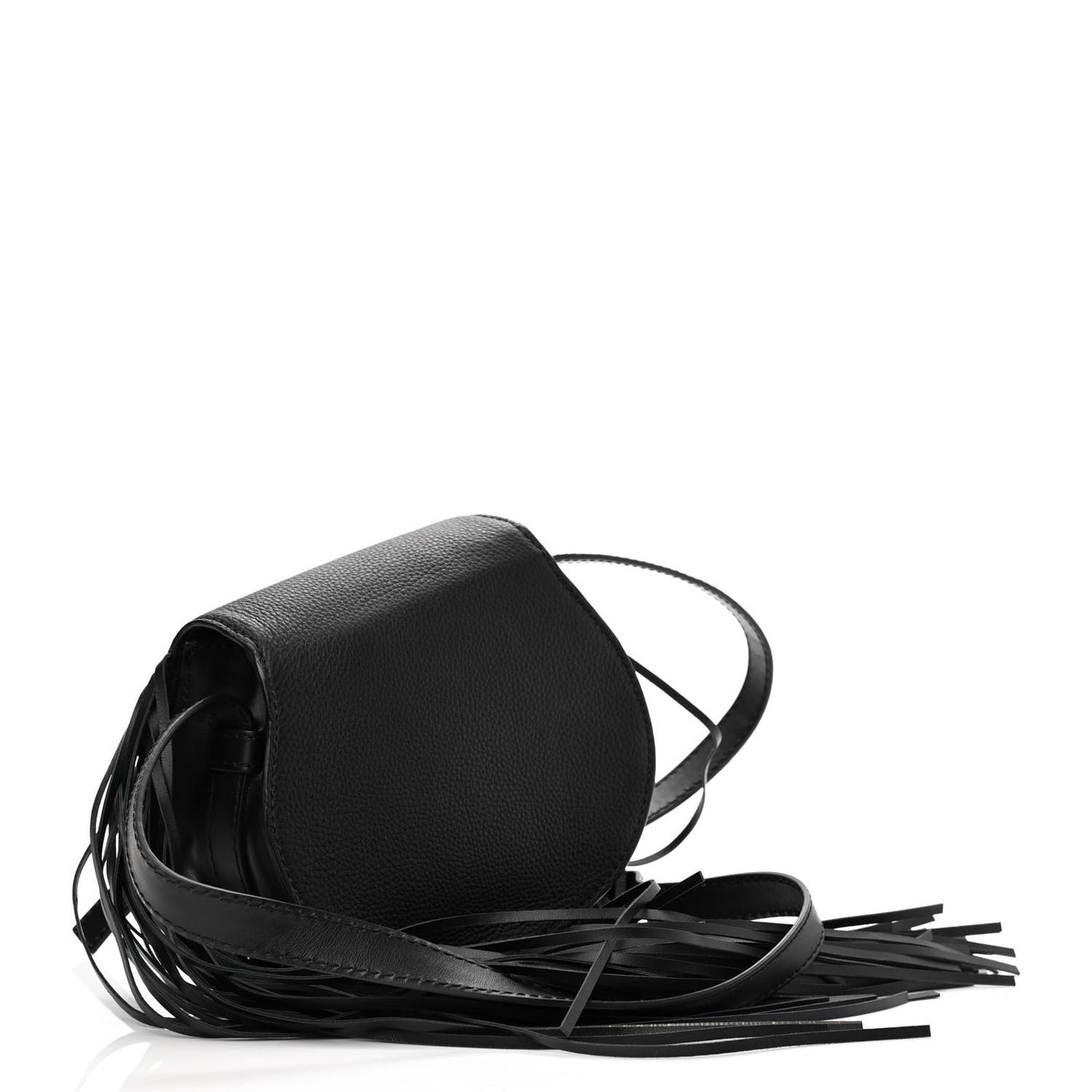 Calfskin Mini Marcie Round Fringe Crossbody Bag Black
