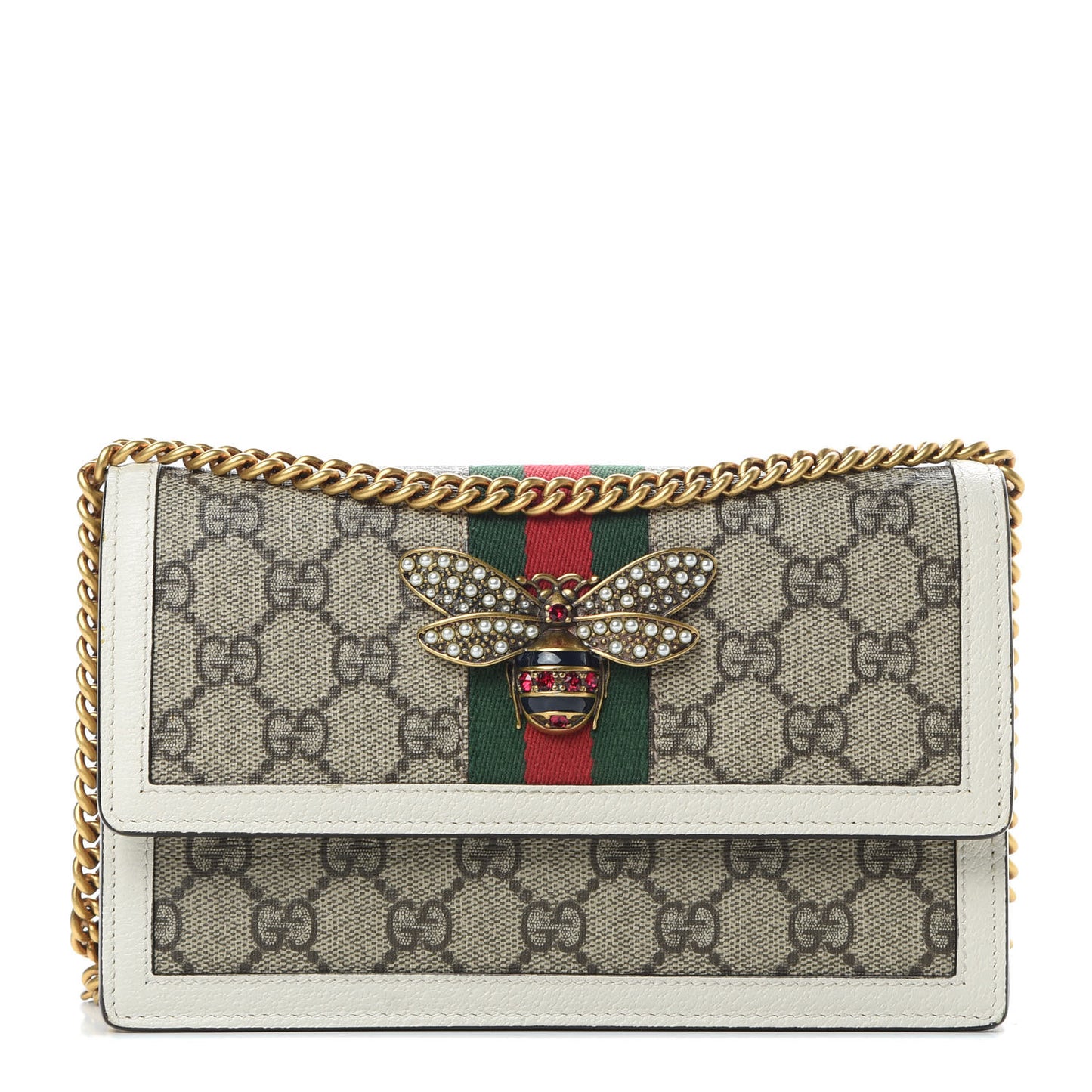 GG Supreme Monogram Web Queen Margaret Chain Wallet White