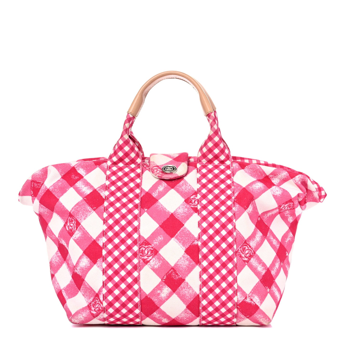 Canvas Gingham Printed Small CC Tote Pink White