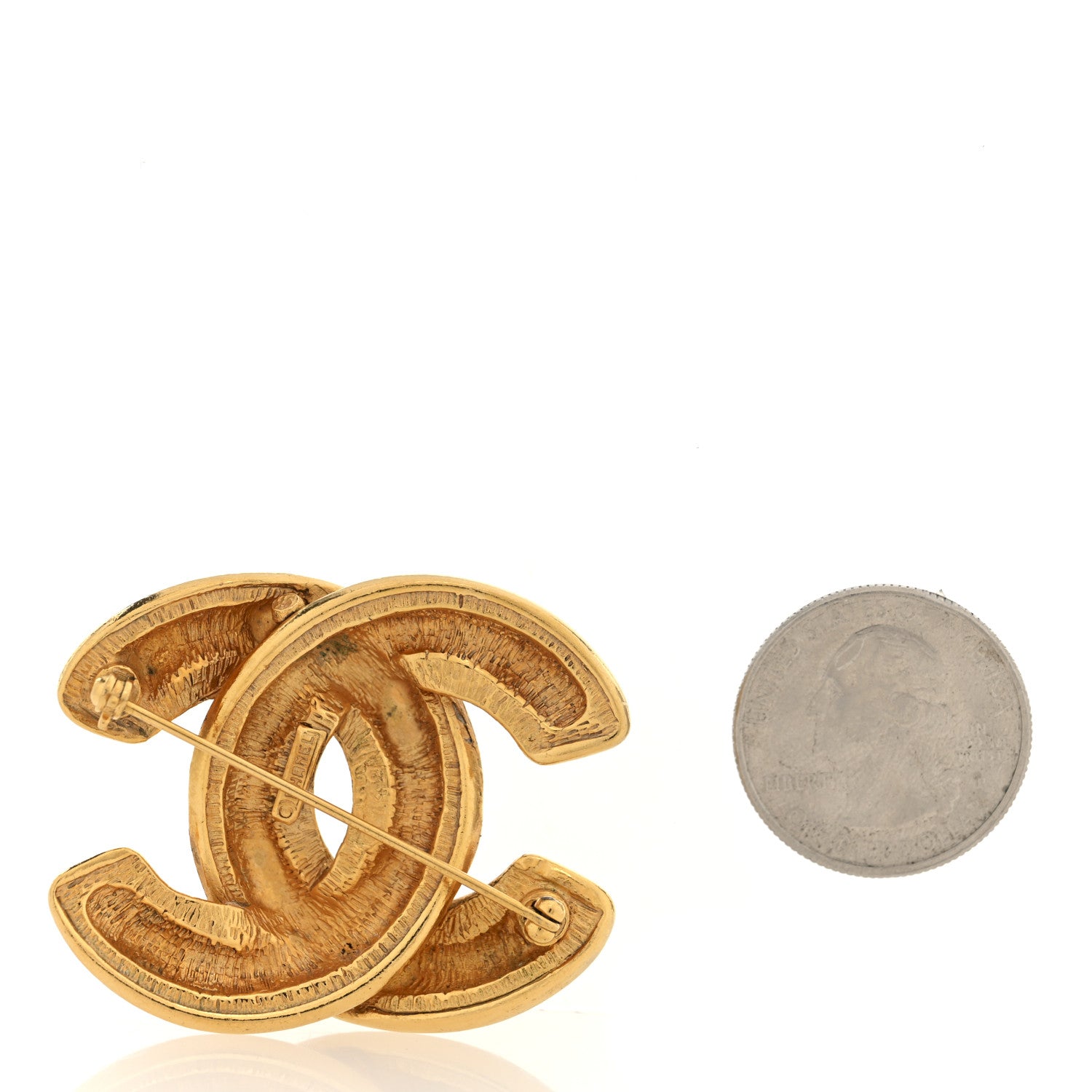 Chanel Metal Quilted Large CC Brooch Gold 2 of 4