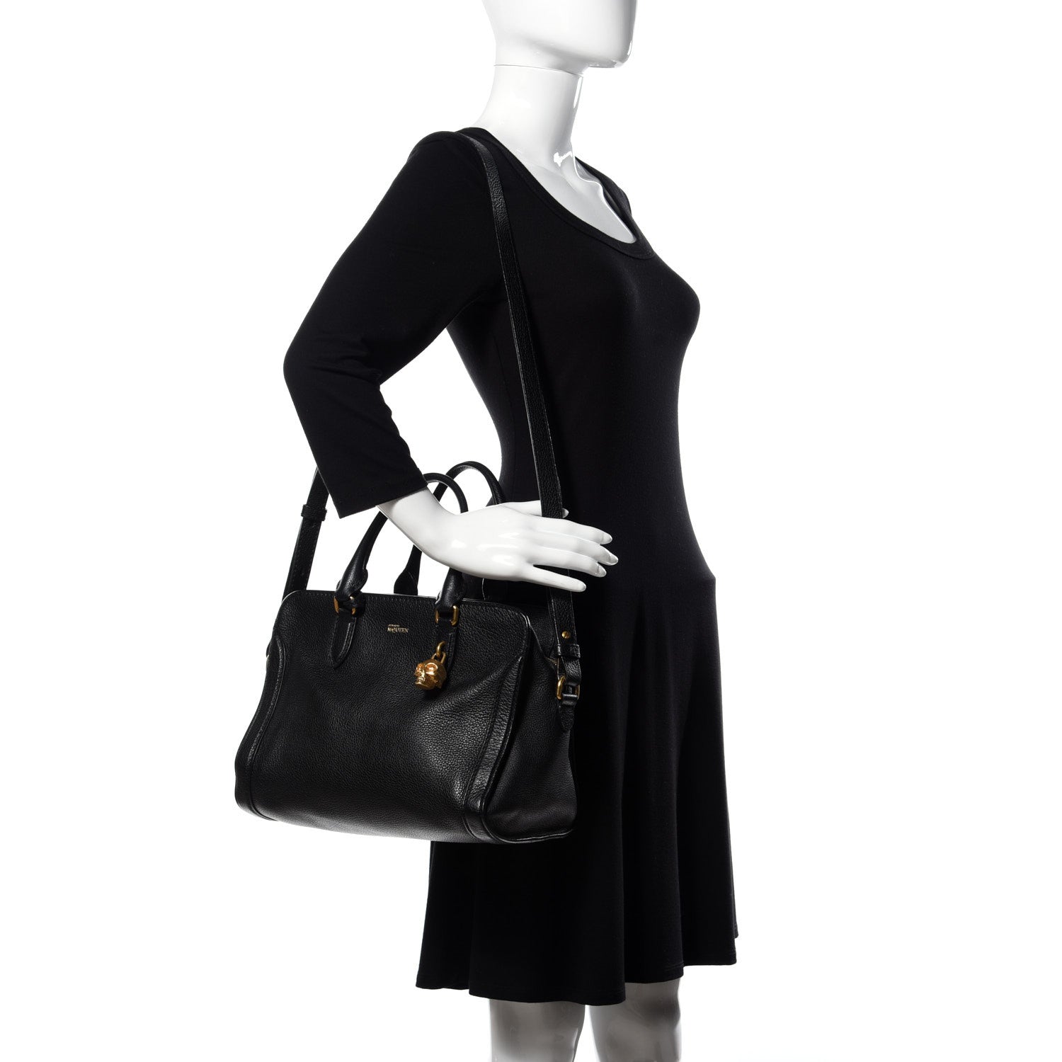 Alexander McQueen Pebbled Calfskin Small Skull Padlock Zip Around Tote Black 2 of 9