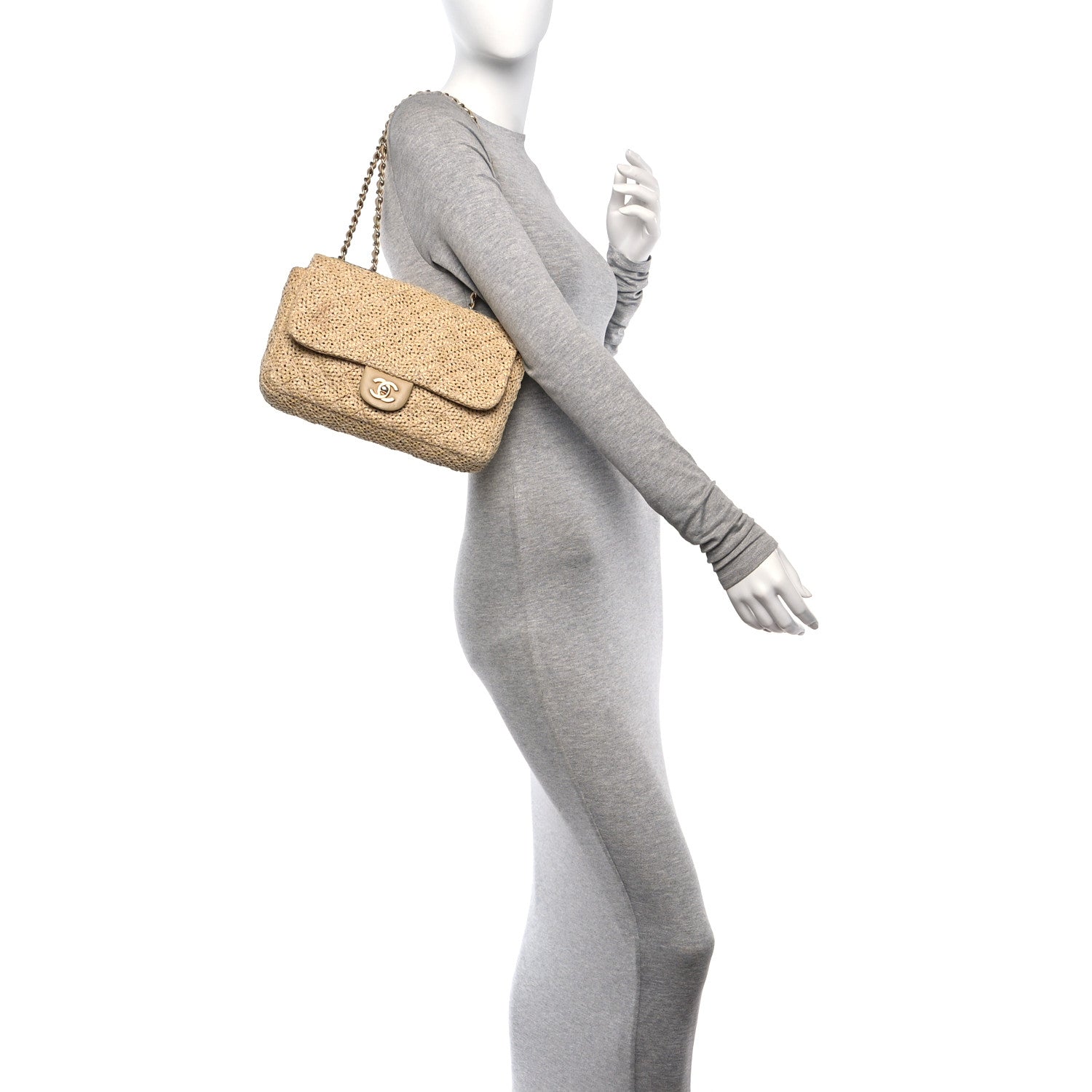 Chanel Raffia Crochet Medium Single Flap Bag Beige 2 of 13