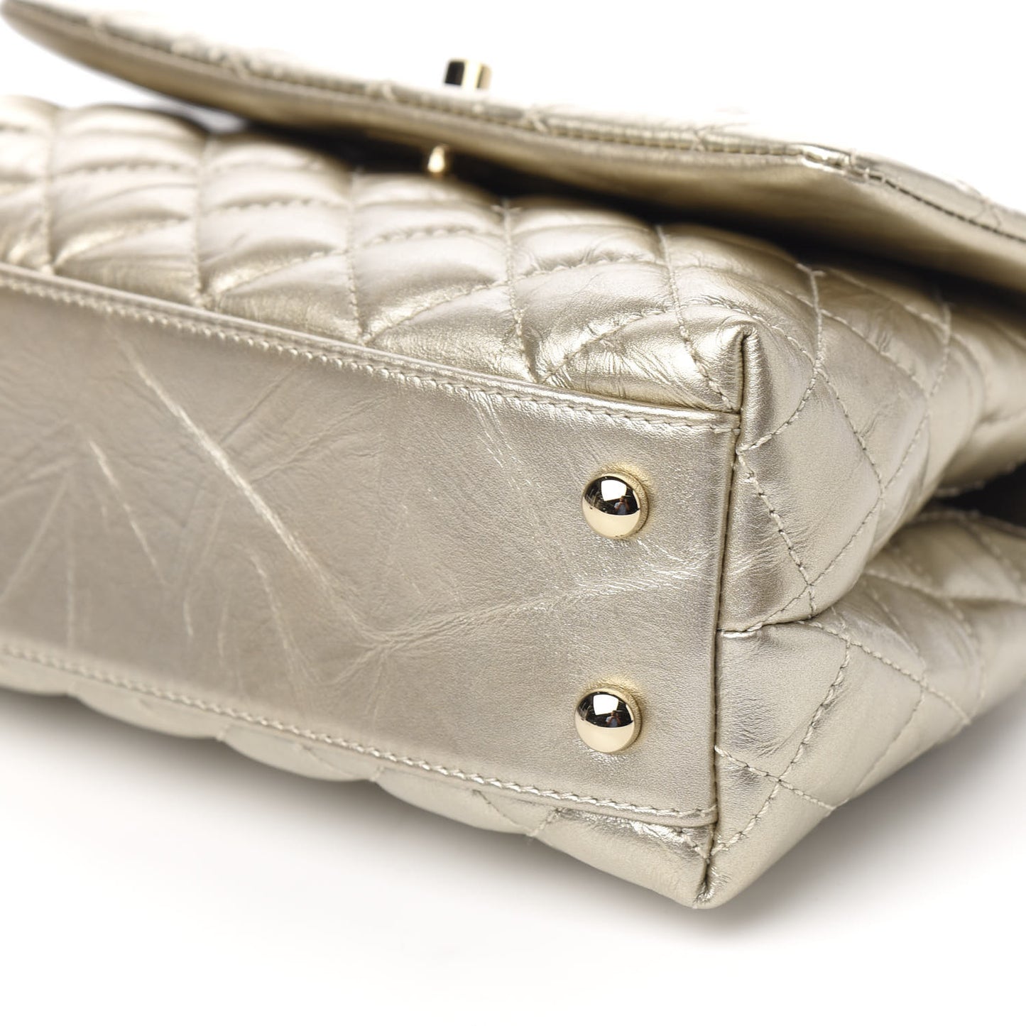 Metallic Aged Calfskin Quilted Mini Coco Handle Flap Gold