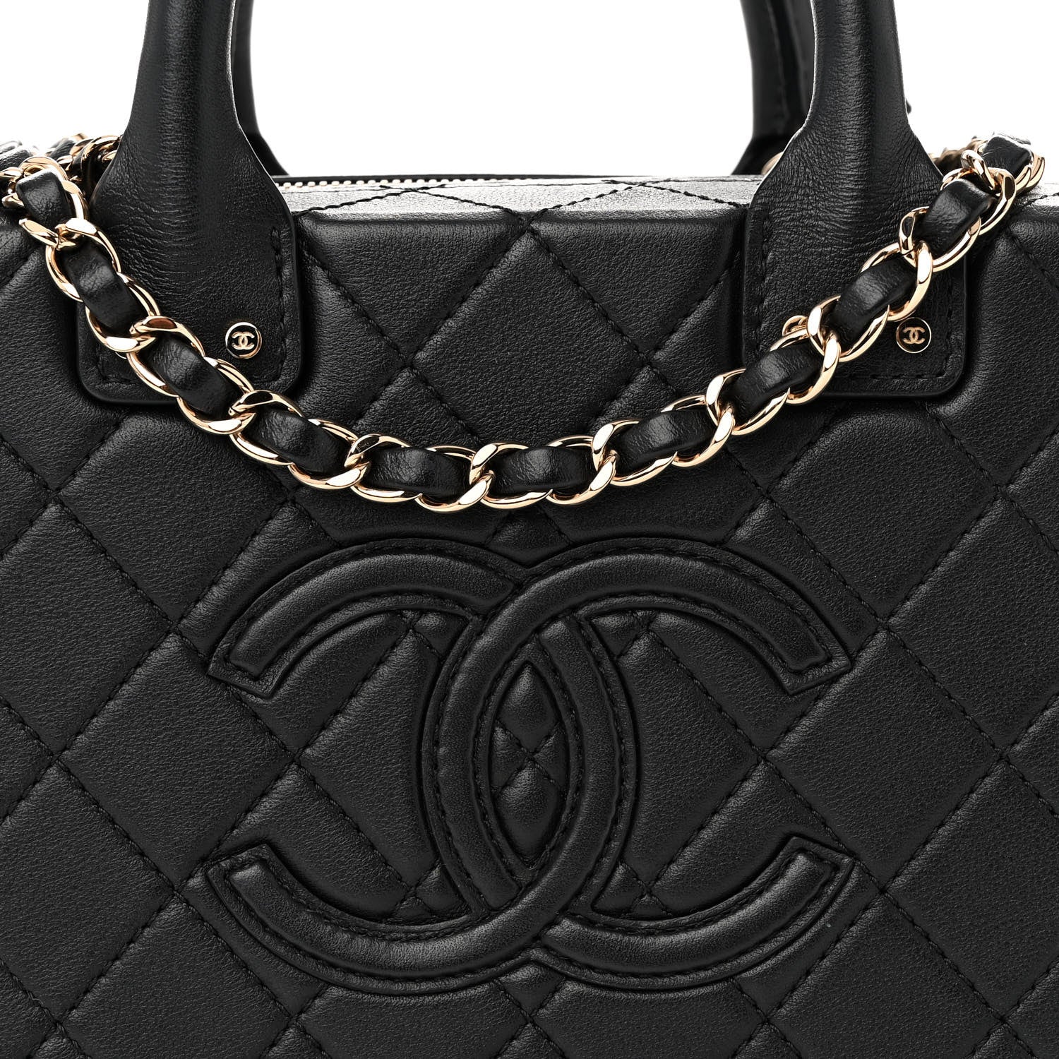 Chanel Calfskin Quilted Studded Square Vanity Case Black 8 of 12