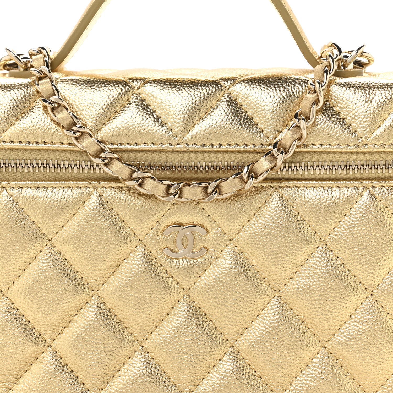Chanel Metallic Caviar Quilted Top Handle Slim Vanity With Chain Gold 8 of 10